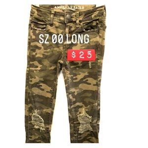 American Eagle Camo Green Jeans  - Sz 00 Long